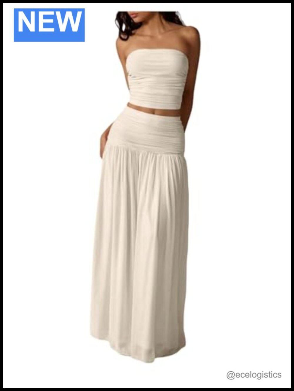 Women's 2 Piece Skirt Set Ruched Strapless Tube Top Maxi Skirt Party Club Outfit